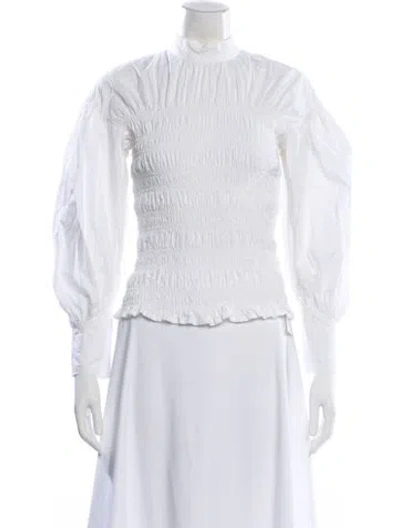 Pre-owned Ganni Mock Neck Long Sleeve Blouse In White