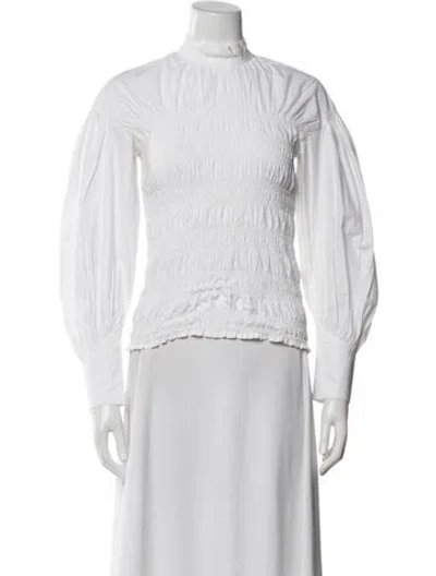 Pre-owned Ganni Mock Neck Long Sleeve Blouse In White
