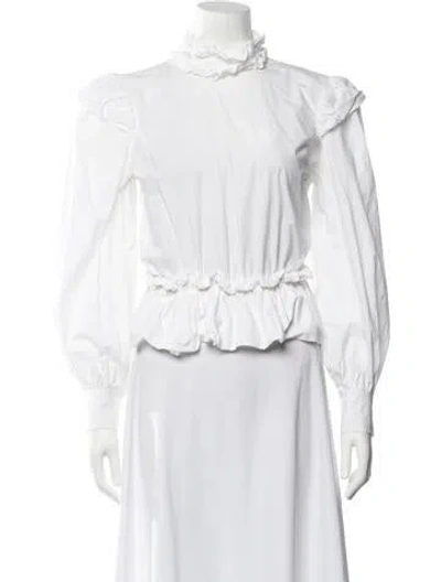 Pre-owned Ganni Mock Neck Long Sleeve Blouse In White