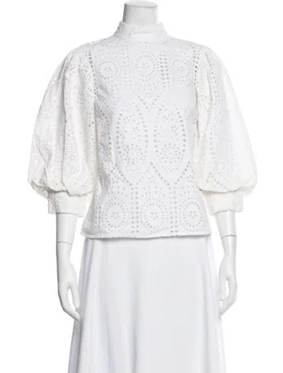 Pre-owned Ganni Mock Neck Long Sleeve Top In White