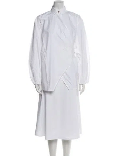 Pre-owned Ganni Mock Neck Long Sleeve Tunic In White
