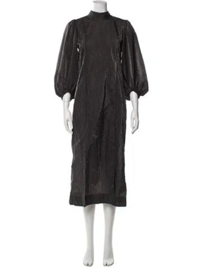 Pre-owned Ganni Mock Neck Midi Length Dress In Black