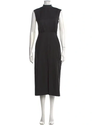 Pre-owned Ganni Mock Neck Midi Length Dress In Gray