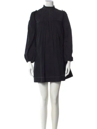 Pre-owned Ganni Mock Neck Mini Dress In Black