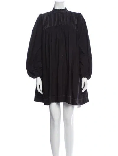 Pre-owned Ganni Mock Neck Mini Dress In Black