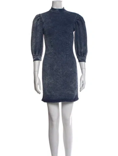 Pre-owned Ganni Mock Neck Mini Dress In Blue