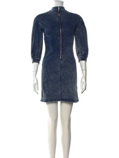 Pre-owned Ganni Mock Neck Mini Dress In Blue