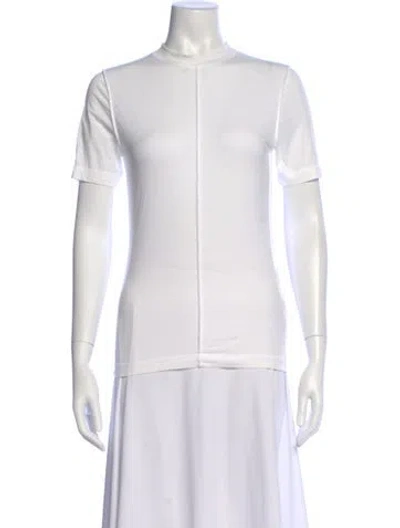 Pre-owned Ganni Mock Neck Short Sleeve T-shirt In White