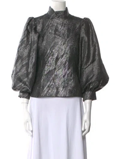 Pre-owned Ganni Mock Neck Three-quarter Sleeve Blouse