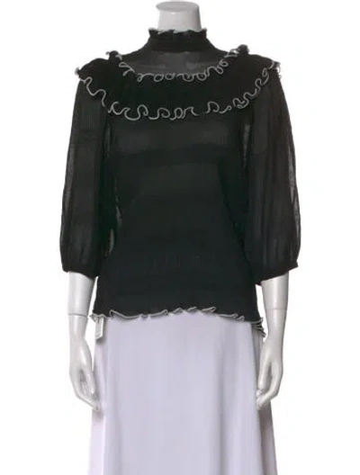 Pre-owned Ganni Mock Neck Three-quarter Sleeve Blouse W/ Tags In Black