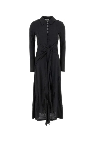 Ganni Modal Jersey Long Sleeve Maxi Tie Dress In Black