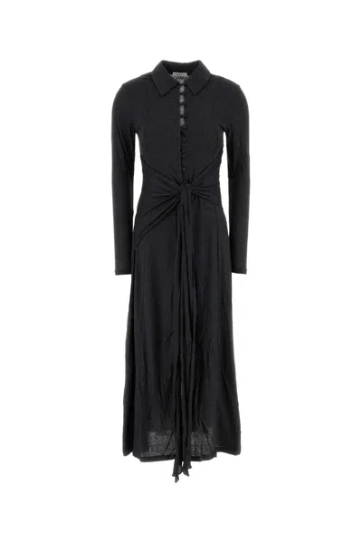 Ganni Modal Jersey Long Sleeve Maxi Tie Dress In Blue