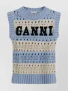 Ganni Openwork Striped Vest With Logo Inlay