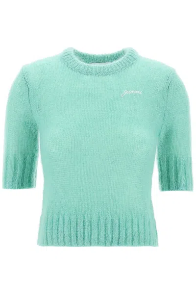 Ganni Mohair Pullover Sweater In Green
