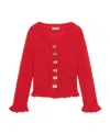 Ganni Ladies Racing Red Mohair Butterfly-button Cardigan In Red