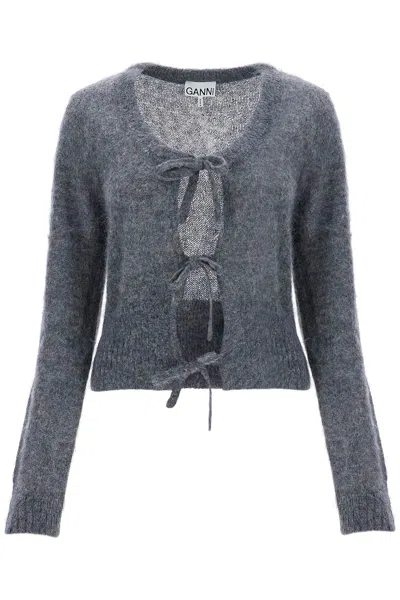 GANNI MOHAIR CARDIGAN WITH BOW ACCENTS