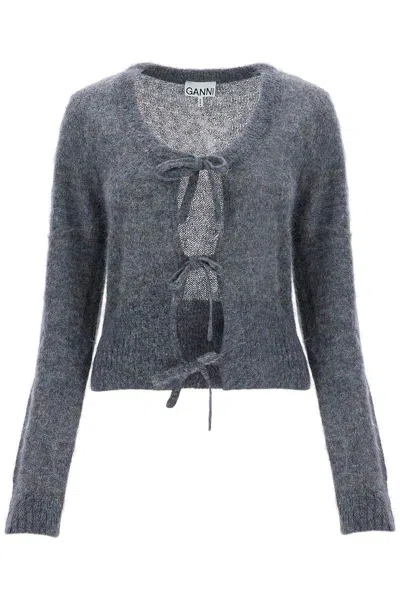 GANNI MOHAIR CARDIGAN WITH BOW ACCENTS