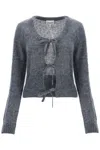 Ganni Gray Light Mohair Tie String Cardigan In Grey