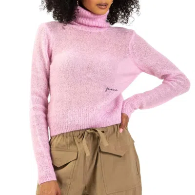 Ganni Mohair Highneck Sweater In Pink