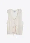 Ganni Egret Light Mohair Tie String Vest In Ecru
