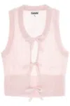 Ganni Bow-embellished Mohair-blend Vest In Rosa