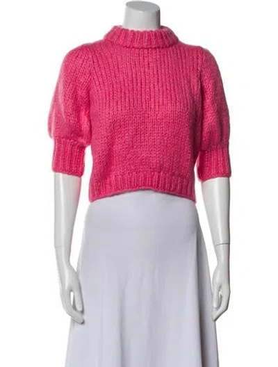 Pre-owned Ganni Mohair Mock Neck Sweater In Pink