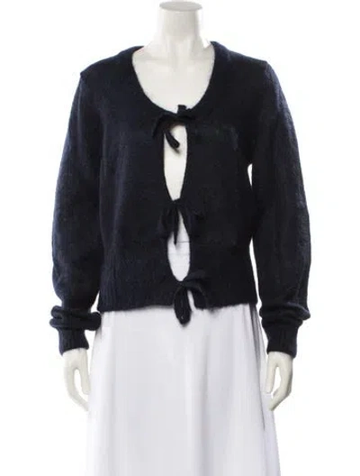 Pre-owned Ganni Mohair Scoop Neck Sweater In Blue