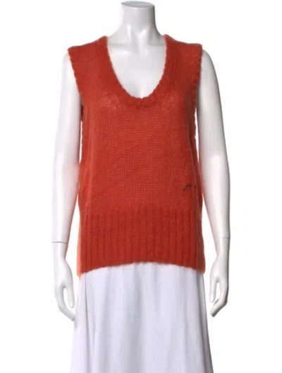 Pre-owned Ganni Mohair Scoop Neck Sweater In Orange
