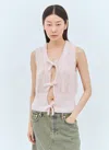 Ganni Bow-embellished Mohair-blend Vest In Pink