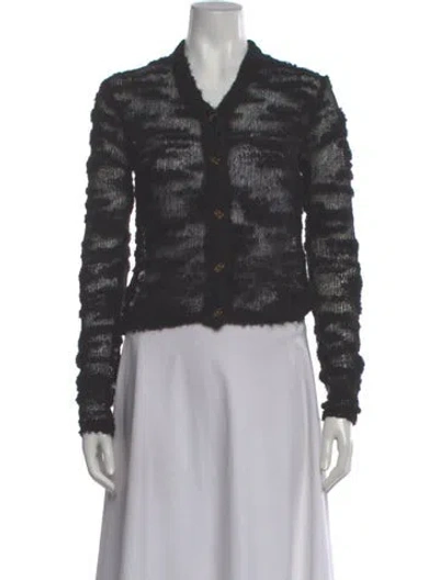 Pre-owned Ganni Mohair V-neck Sweater In Gray