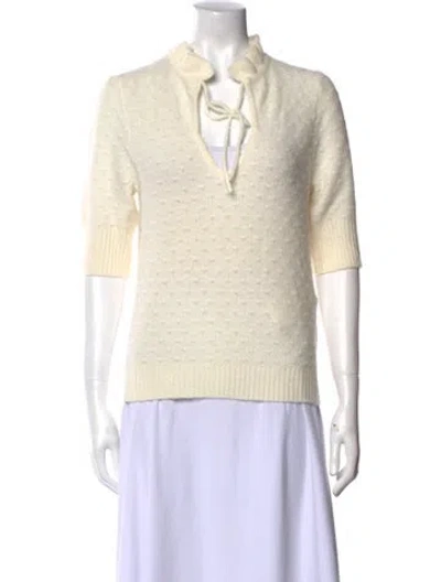 Pre-owned Ganni Mohair V-neck Sweater In Neutral