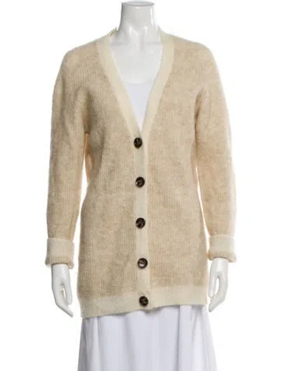 Pre-owned Ganni Mohair V-neck Sweater In Neutral