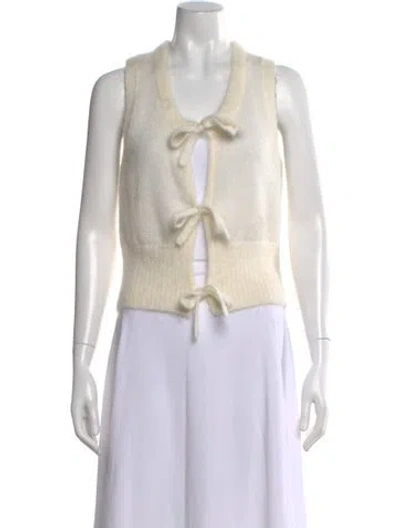 Pre-owned Ganni Mohair V-neck Sweater In Neutral