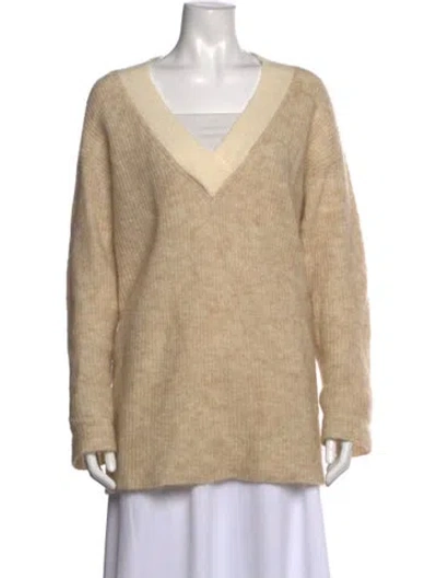 Pre-owned Ganni Mohair V-neck Sweater In Neutral