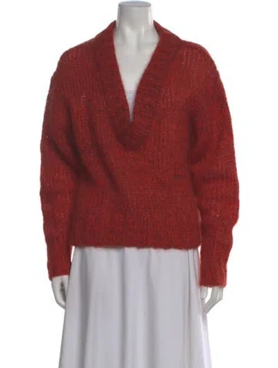 Pre-owned Ganni Mohair V-neck Sweater In Orange