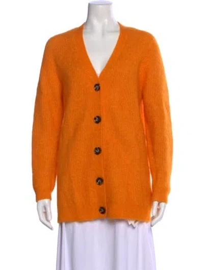 Pre-owned Ganni Mohair V-neck Sweater In Orange
