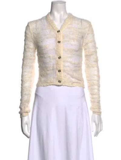 Pre-owned Ganni Mohair V-neck Sweater W/ Tags In Neutrals