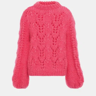 Pre-owned Ganni Mohair Wool Crew Neck Sweater S In Pink