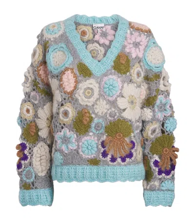 Ganni Mohair-blend Dreamy Floral Sweater In Multi