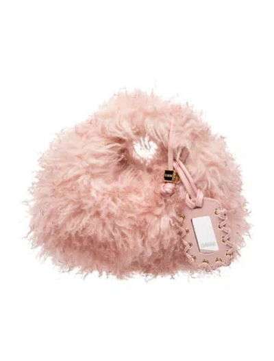 Pre-owned Ganni Mongolian Lamb Top Handle Bag In Pink