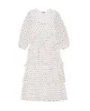 Ganni Monogram-print Pleated Midi Dress In White