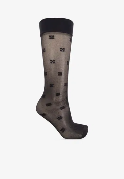 Ganni Monogrammed Knee-high Socks In Black
