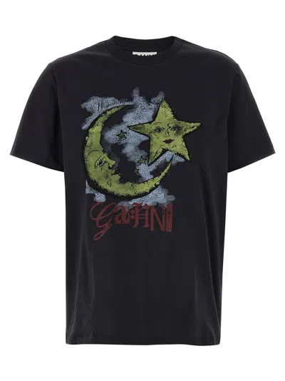 Ganni Basic Jersey Moonlight Relaxed T-shirt In Gray Quill