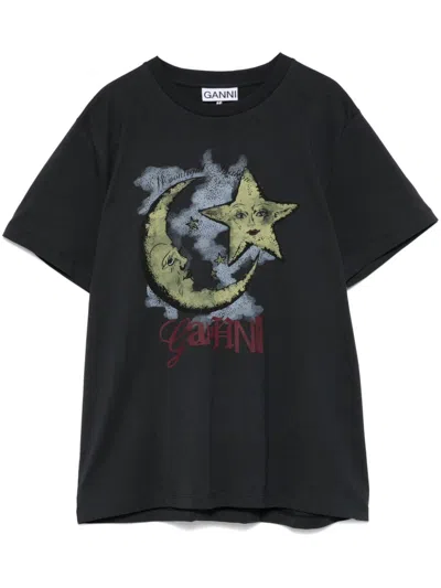 Ganni Moonlight Relaxed T-shirt In Black