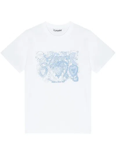 GANNI MOTIF-EMBROIDERED T-SHIRT