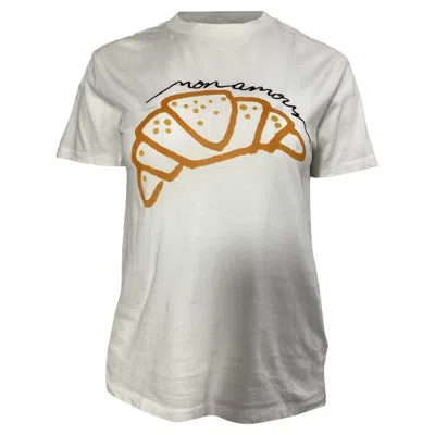 Ganni Moulin Croissant Print T-shirt In White Cotton