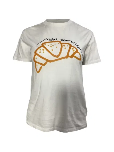 Pre-owned Ganni Moulin Print T-shirt In White