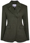 Ganni Mouline Double-breasted Cotton-blend Blazer In Green