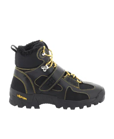 Ganni Mountaineering Velcro Boots In Black