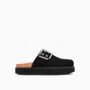Ganni Feminine Buckle Felted Slides In Black